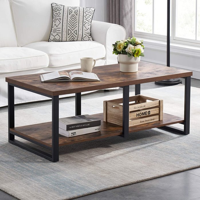 Buy MHAOSEHU Industrial Coffee Table for Living Room, Sturdy Wood and Metal Cocktail  Table with Open Storage Shelf, 47 inch Rustic Brown Online in Vietnam.  B08F54XWMZ